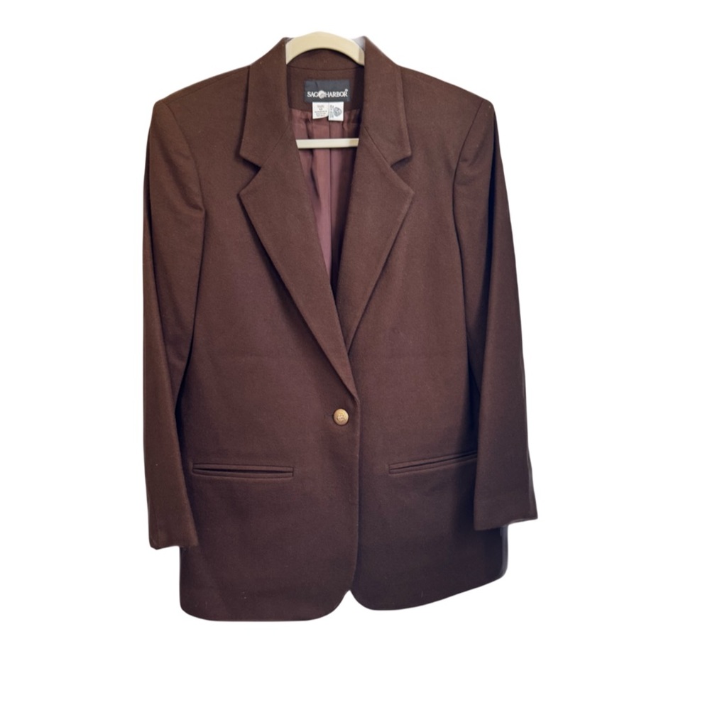 Sag Harbor 100% Wool Vintage Blazer Jacket in Rich Brown Color Size 12